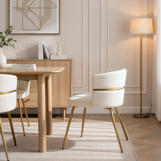 Sunvega Gold Metal and White Faux Leather Cinch Dining Chair Set of 2