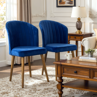 Sunvega Navy Blue Velvet Parsons Dining Chair Set with Solid Wood Structure
