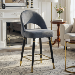 Sunvega Black Open Back Counter Height Stools with Gold Accents for Bar Seating