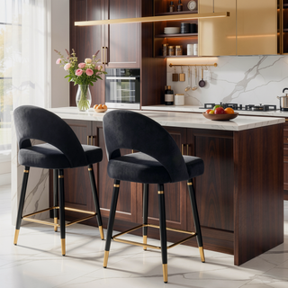 Sunvega Black Open Back Counter Height Stools with Gold Accents for Bar Seating