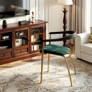 Sunvega Glam Contemporary Velvet Upholstered Chair with Gold Metal Frame