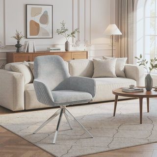 Sunvega Light Grey Upholstered Swivel Dining Chair with Chrome Base and Bucket Seat