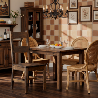 Sunvega Solid Rubber Wood Dining Chairs with Classic Transitional Design and Burnished Brown Finish
