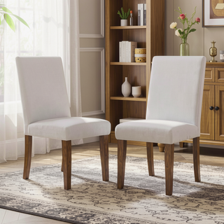 Sunvega Rustic Brown and White 2pc Side Chair with Upholstered Seat and Back