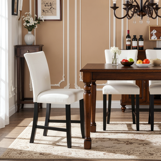 Sunvega White Synthetic Leather and Black Finish Counter Height Chair Set of 2