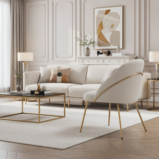 Sunvega Modern Upholstered Leatherette Dining Chair with Gold Steel Frame