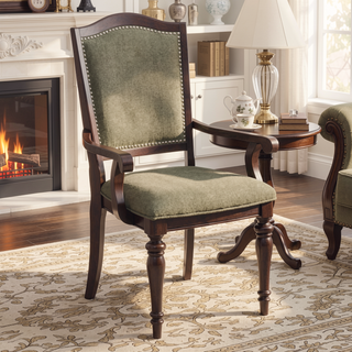 Sunvega Dark Cherry Finish Wooden Armchairs with Nailhead Trim and Upholstered Seat