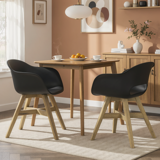 Sunvega Solid Acacia Wood and Plastic Outdoor Dining Chairs Set of 2 Black