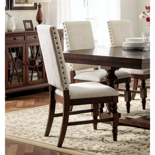 Sunvega Dark Oak Finish Wooden Dining Chairs Set of 2 with Cream Upholstery