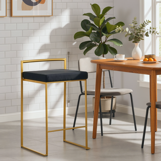 Sunvega Gold Metal Frame Black Velvet Cushion Stackable Counter Stools Set of 3