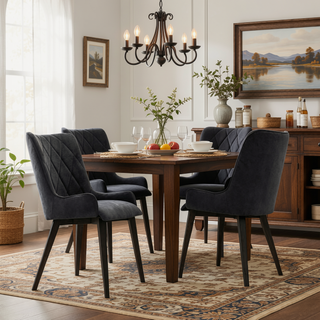 Sunvega Alana Charcoal Upholstered Dining Chairs with Acacia Wood Legs Set of 2