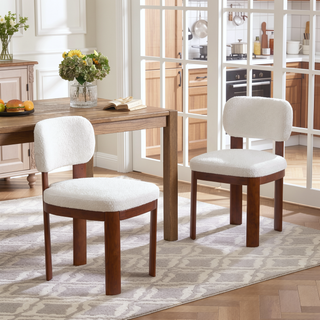Sunvega Modern Farmhouse Dining Chairs Set of 2 with Upholstered Fabric and Wood Legs