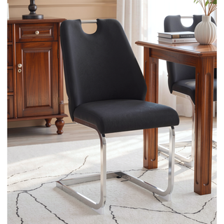 Sunvega White Faux Leather Dining Chairs Set of 2 with Gold Mesh Texture and Chrome Handle