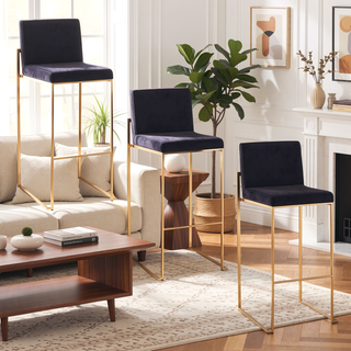 Sunvega Contemporary High Back Barstool Set of 3 with Velvet Upholstery