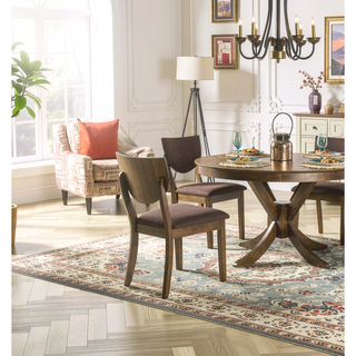 Sunvega Set of 2 Transitional Side Chairs with Walnut Finish and Dark Chocolate Fabric