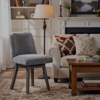 Sunvega Gray Oak Wood Finish Bar Stool with Gray Boucle Fabric and Swivel Function