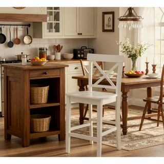 Sunvega Wooden Counter Height Table with 2 Drop Leaves and Stemware Storage Rack