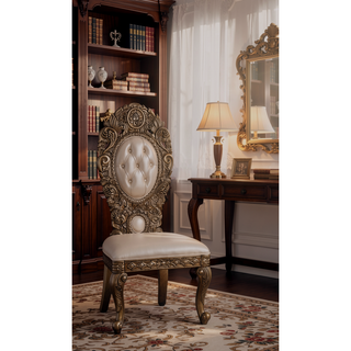 Sunvega Ivory and Gold Sculpture Floral Upholstery Side Chairs with Tufted Back