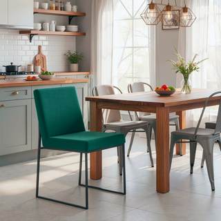 Sunvega Fuji High Back Contemporary Dining Chair in Black Steel and Green Velvet - Set of 2