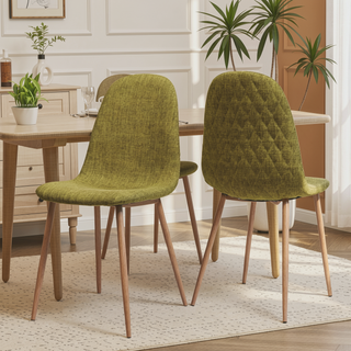 Sunvega Green Fabric Dining Chairs with Light Walnut Finished Iron Legs