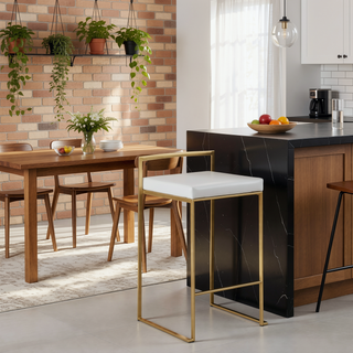 Sunvega Gold Metal and White Faux Leather Upholstered Stackable Counter Stool Set of 3