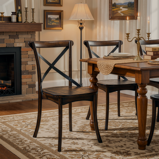 Sunvega Dark Oak and Black Side Chair with X Shape Back in Set of 2