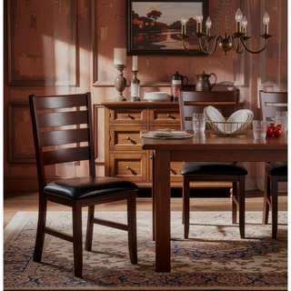Sunvega Black PU Leather Upholstered Dining Chairs with Cherry Finish Wooden Frame