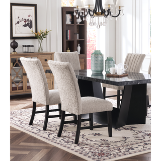 Sunvega Light Gray Flannelette Dining Chairs with Nailhead Trim and Black Wood Legs