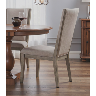 Sunvega Fabric Upholstered Side Chair with Wooden Backrest and Gray Oak Finish