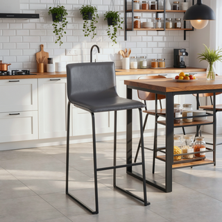 Sunvega Modern Faux Leather and Metal Barstools with Footrest Set of 2