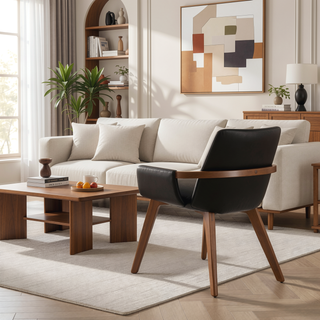 Sunvega Mid-Century Modern Cosmo Chair with Walnut Wood Legs and Faux Leather