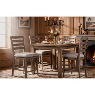 Sunvega Rustic Gray Upholstered Polyester Fabric Ladderback Counter Stool Set