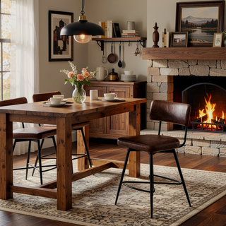Sunvega Retro Brown Leather Swivel Counter Stools Set of 2 with Iron Frame