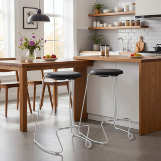 Sunvega Contemporary Backless Counter Stool with Padded Faux Leather Seat and Metal Footrest