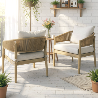 Sunvega Natural Acacia Wood Outdoor Conversation Chair Set of 2 with Weather Resistant Cushions