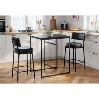 Sunvega Modern Kitchen Counter Height Barstools Set Of 2 With Black Leather Look