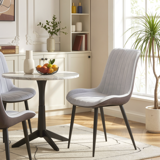 Sunvega Light Grey Dark Grey PU Leather Wave Pattern Armless Dining Chair Set