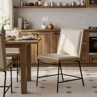 Sunvega Contemporary Oak Beige Upholstered Dining Side Chairs with Metal Legs