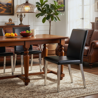 Sunvega Black PU Dining Chairs with Silver Metal Legs and High Elasticity Sponge Filling for Living Room