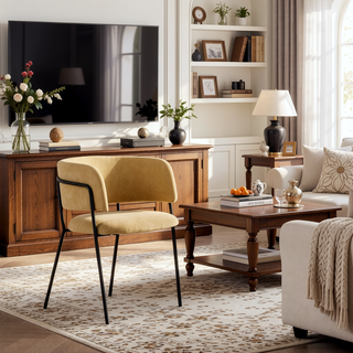 Sunvega Modern Upholstered Arm Dining Chair with Soft Seat and Metal Legs Set of 2