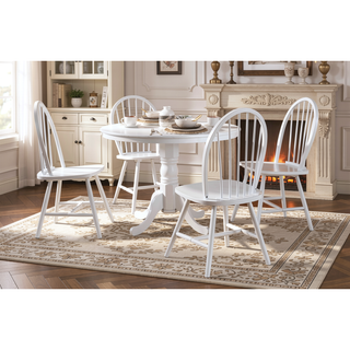Sunvega White Finish Wooden Windsor Back Side Chairs Set of 2 for Casual Dining