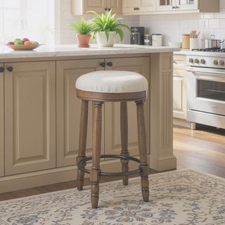 Sunvega 360 Degree Swivel Wooden Bar Stool with Upholstered Seat for Dining and Living Room