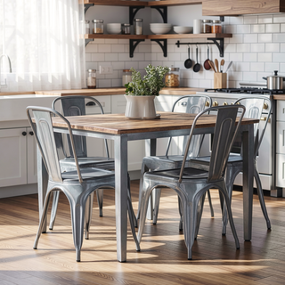 Sunvega High Gloss Silver Metal Dining Chairs Set of 2 with 18 Inch Seat Height