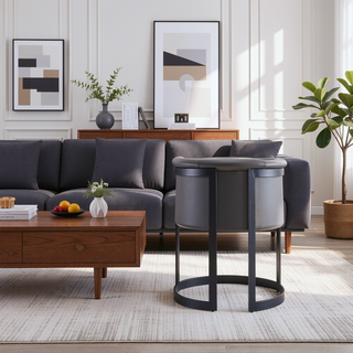 Sunvega Modern Upholstered Faux Leather Dining Chair with Geometric Metal Frame
