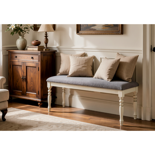 Sunvega 48 Inch Upholstered Rectangular Bench with Grey Solid Wood Legs