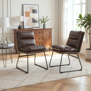 Sunvega Milos Contemporary Upholstered Dining Chairs with Sled Base and Detailed Stitching