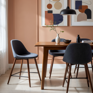 Sunvega Mid-Century Modern Counter Stool with Upholstered Seat and Walnut Finish Legs