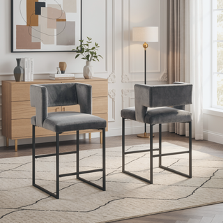 Sunvega Modern Velvet Upholstered Counter Stool Set of 2 with Gold Metal Legs