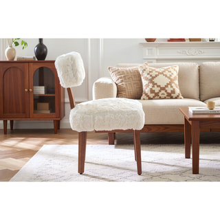 Sunvega Set of 2 Linen Fabric Modern Armless Dining Chairs With Curved Backrest