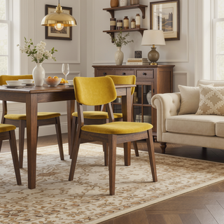 Sunvega Dark Yellow Velvet Upholstered Armless Dining Chairs with Solid Wood Legs Set of 2